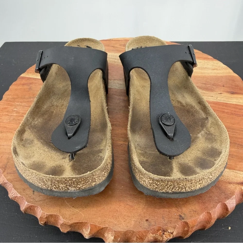 Birkenstock Gizeh black birko-flor‎ thong flip flops sz 38 US 7 narrow width